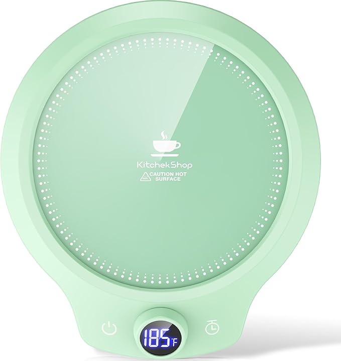Fast Heating Mug Warmer - 4 Temp Settings & 1-12H Timer, Coffee Cup Warmer Plate for Desk Auto Shut Off, Ideal Beverage Warmer Gift for Coffee, Tea, Milk (Green)