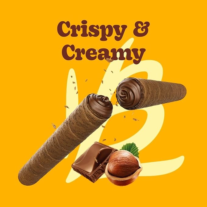 Bauducco Wafer Rolls, Chocolate Hazelnut, 14.1 oz (Pack of 2) - Crispy Cream-Filled Cookies - Gourmet Rolled Wafer Sticks - Premium Dessert Treat - Perfect for Coffee, Parties & Gift Baskets - Family Sharing Snack