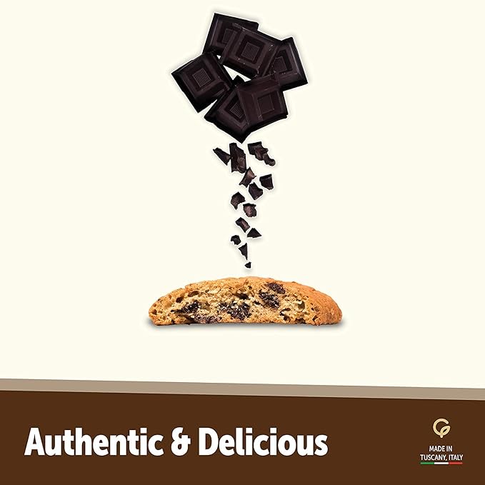 Gusta Authentic Biscotti Cookies Made in Tuscany, Italy - Chocolate Chip - Original Two Bites Size - All Natural Ingredients - Fresh & Genuine Italian Dessert Treats - 17.64oz