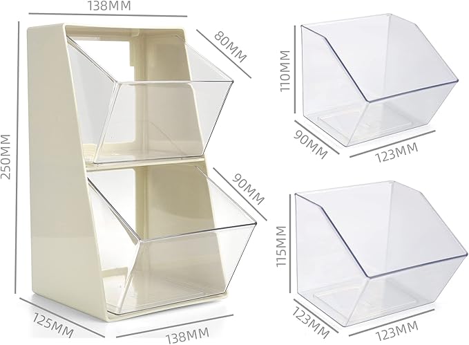 Acrylic Tea Bag & K Cup Organizer with 2 Transparent Drawers - Compact Multi-Use Storage for Coffee Pods, Sugar Packs - Kitchen & Office Counter Organizer - White