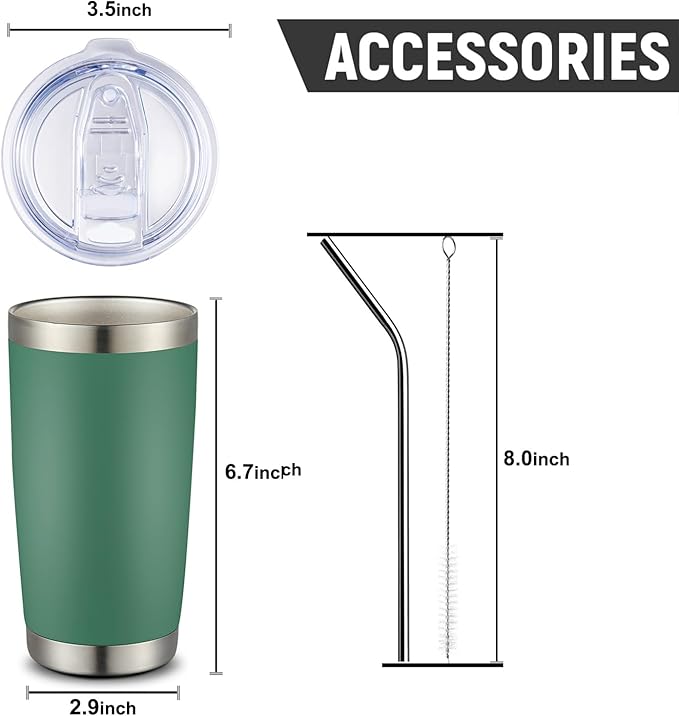 COMOOO 20oz Double Wall Vacuum Insulated Travel Mug Bulk Stainless Steel Tumbler with Lid and Straw Durable Powder Coated Insulated Coffee Cup for Cold & Hot Drinks Green 12 pack