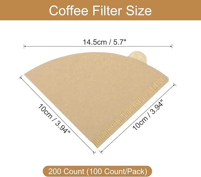 uxcell 200 Count Size V01 Cone Coffee Filters, Disposable Paper Percolator Coffee Filters Natural Unbleached Wood Fiber,Suitable for Pour Over Coffee Filter Drip Coffee Maker Brown