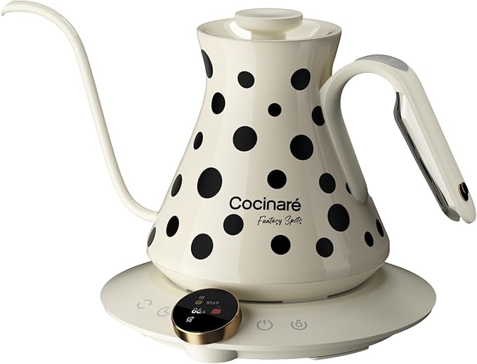 Cocinare FLOW M6 Pro Electric Gooseneck Kettle with Color-Changing Design, ±0.5℉ Temperature Control for Pour-over Coffee & Tea, Stainless Steel Interior, Quick Heating for Boiling Water (Polka)