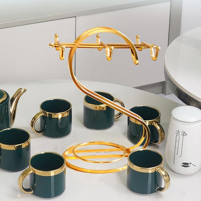 Coffee Mug Holder Metal,Mug TeaCups Holders Countertop,Coffee Mug Tea Cup Stand Storage Rack Tabletop Counter 6 Hooks(Gold)