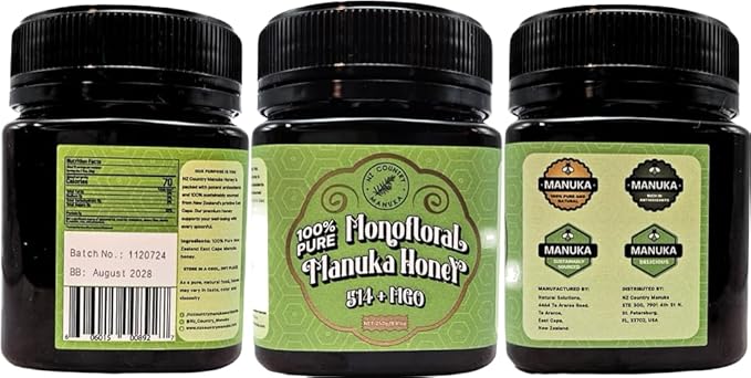 NZ Country East Cape 100% Pure Manuka Honey | Non-GMO Monofloral MGO 514+ | Therapeutic/Food Grade with Internal and External Healing Properties | Unpasteurized and Chemical-Free