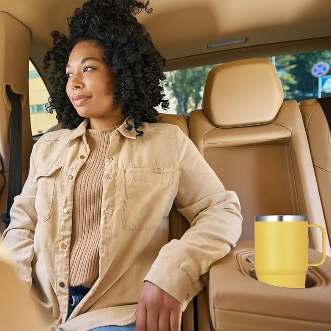 VEGOND 20 oz Tumbler Bulk with Handle Lid and Straw, Stainless Steel Insulated Travel Coffee Mug Set, Spill Proof Double Wall Metal Tumblers Cups, Powder Yellow 12 Pack