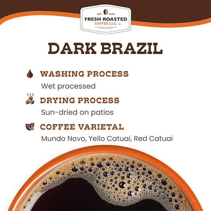 Fresh Roasted Coffee, Dark Brazil, 2 lb (32 oz), Med-Dark Roast, Kosher, Ground