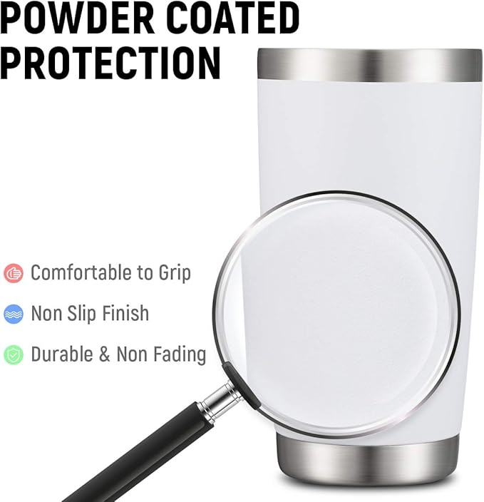 COMOOO 20oz White Tumbler Double Wall Vacuum Insulated Coffee Travel Mug Stainless Steel Tumbler Bulk with Lid and Straw Powder Coated Insulated Coffee Cup for Cold & Hot Drinks (White, 6 Pack)