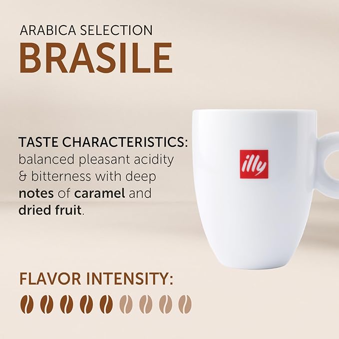 Illy Arabica Selections Brasile, 100% Arabica Bean Signature Italian Blend Roasted, Single Serve Drip Brewed Coffee K Cup Pods, Coffee Pods For Keurig Coffee Machines, 10 K-Cup Pods (Pack Of 1)