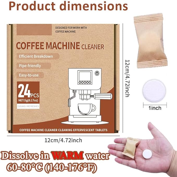 HI FINE CARE Coffee Machine Cleaner Tablets, Powerful Descaling & Deodorizing for All Coffee Makers, Espresso Machines & Single-Serve Devices, 24 Pack Effervescent Cleaning Tablets, 0.17 oz