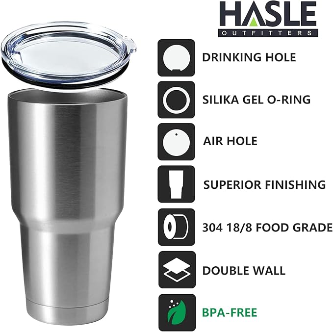 HASLE OUTFITTERS 30oz Stainless Steel Tumbler, Double Wall Vacuum Insulated Travel Mug Tumbler, Durable Insulated Coffee Mug, Gift Box Set (Silver, 8)