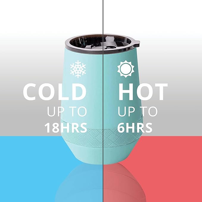 Elemental Recess Wine Tumbler - Triple Wall Insulated Stainless Steel Coffee Mug for Hot & Cold Drinks - Portable Cup with Shatterproof Sip Lid for Camping, Outdoor & Travel - 10oz - Robin's Egg