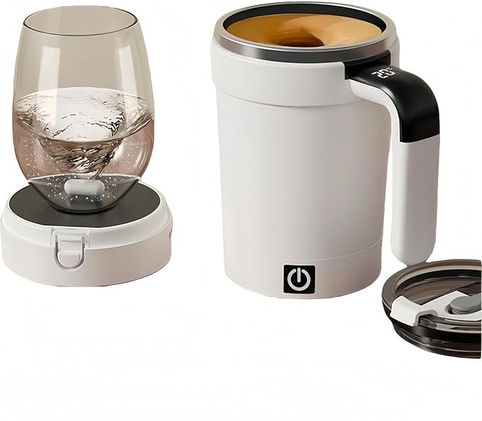Self Stirring Coffee Mug Equipped with Temperature Display,2026 Upgrade Self Stirring,Heated Coffee Mug Rechargeable,Suitable various scenarios such daily adjustment,office,mug with lid (White)
