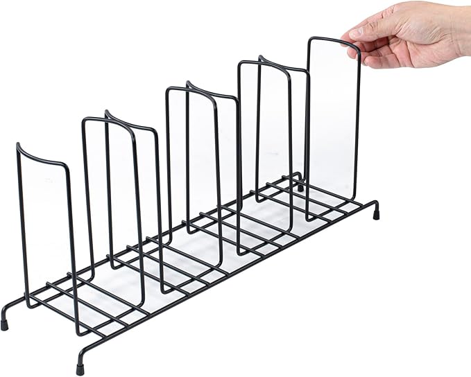 Restaurantware Restpresso 18.5 Inch x 5 Inch x 8.5 Inch Coffee Cup Organizer 1 4-Section Cup And Lid Organizer - Wire Design Compact Black Iron Wire Cup Dispenser For Countertops And Storage