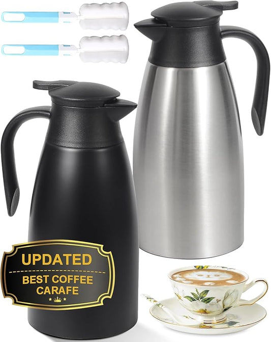 70Oz Thermal Coffee Carafe for keeping hot, Airpot Insulated Carafe Stainless Steel Thermal Pot for Coffee, (black+silver)