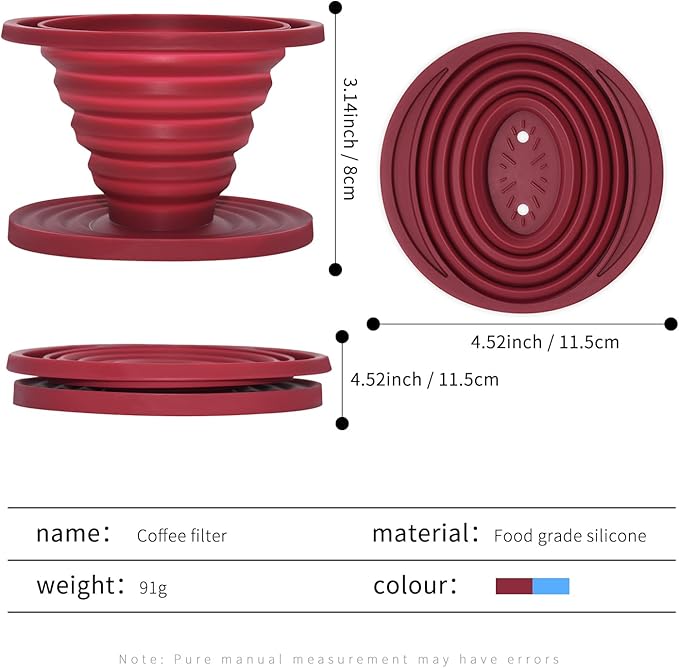 2 Pcs Collapsible Pour Over Coffee Dripper,Reusable Silicone Coffee Filter Holder,Food Grade Silicone,Suitable For Camping,Picnic,Party,Traveling,Office(Blue + Red)