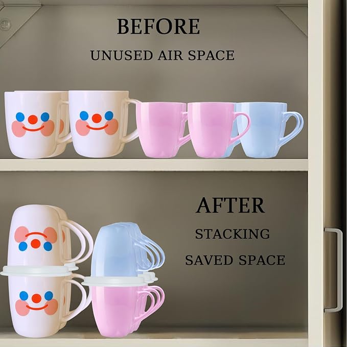 Coffee Mug Organizers and Storage (6Pack), Adjustable Mug Organizer for Kitchen Cabinet Shelf, Cup Stacker Holder for Tea Cup, Coffee Mug, Glassware, Save Space for Cupboard (Whit)