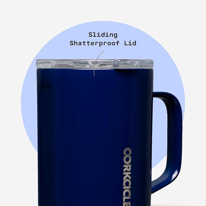 Corkcicle Classic Coffee Mug - Triple Insulated Stainless Steel for Travel - Shatter-Proof Lid - Keeps Drink Hot Over 3 Hours - Holiday Mug Gift - Great for Gifting - 16 oz - Gloss Midnight Navy