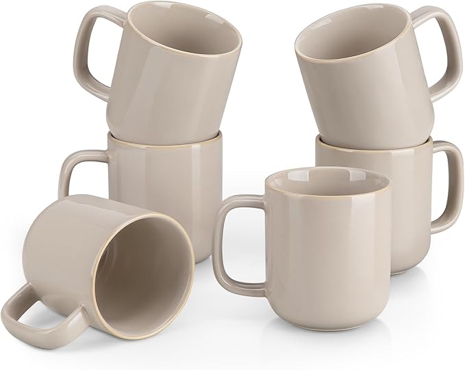 vancasso Coffee Mugs Set of 6, 12 Oz Ceramic Coffee Cups with Handle, Ceramic Unique Glaze Coffee Cup for Cappuccino, Latte, Tea, Cocoa, Dishwasher & Microwave Safe Gift Sets, Gray, Series PLAYA