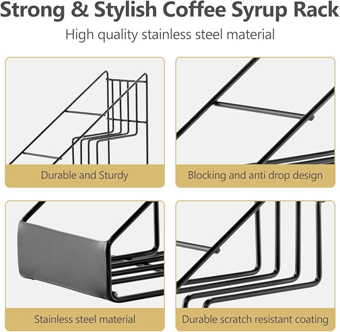 Coffee Syrup Rack for Coffee Bar Accessories, Fits with Torani and Monin Syrup, Coffee Bar Organizer Holds 4 Bottles