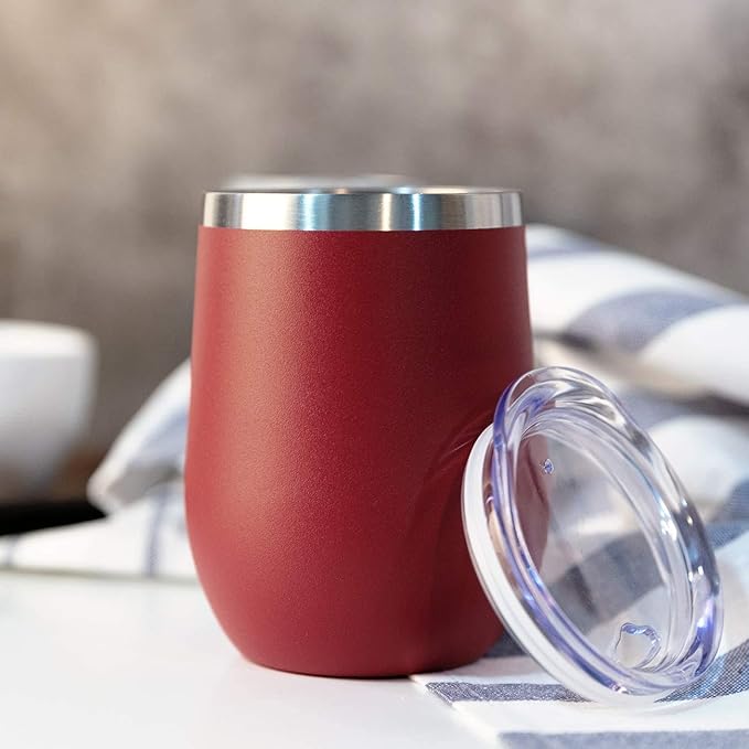 MEWAY 12oz/12 Pack Wine Tumbler Glasses with Lid -Double Wall Vacuum Stainless Steel Travel Tumbler Mug,Stemless Insulated Wine Cup for,Coffee,Cocktails,Gifts (Red,Set of 12)