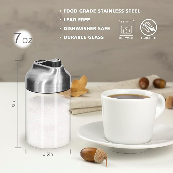 Aelga Glass Sugar Dispenser with Pour Spout, Weighted Pourer, for Coffee, Tea and Baking (2 Pack)