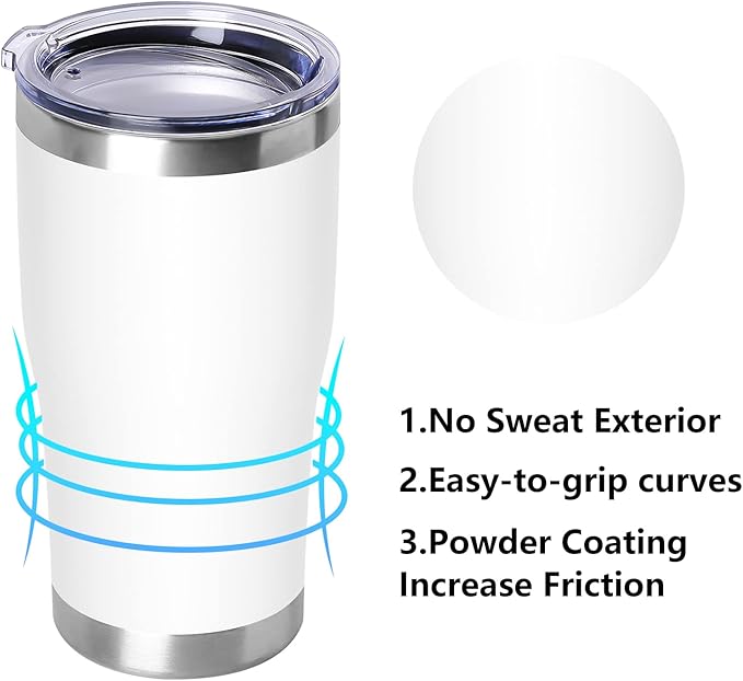 DOMICARE 20oz Tumbler with Lid Stainless Steel Tumblers Bulk, Double Wall Vacuum Insulated Coffee Travel Mug Powder Coated Tumbler, 8 Count (Pack of 1) White