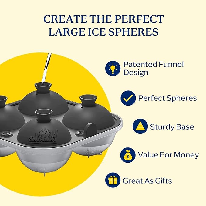 Samuelworld Large Silicone Premium Ice Trays, 2-Pack Combo, 2 Inches Big Cubes & 2.5 Inches Sphere Ice Molds - BPA Free, Craft Ice Maker for Gifting, Whiskey, Cocktails, Easy Release - Gray