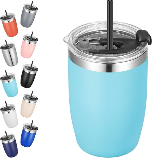 VEGOND Stainless Steel 12 oz Tumblers bulk Vacuum Insulated Double Wall Travel Tumbler with Lid and Straw Reusable Tumbler, Sky Blue 1 Pack