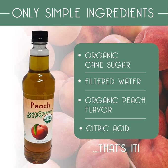 Joe’s Syrup Organic Flavored Syrup, Organic Peach, 750 ml