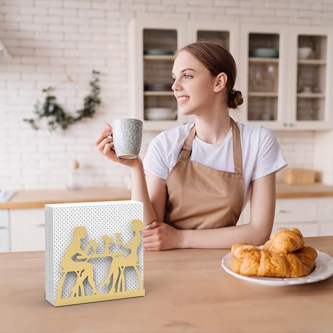 Metal Napkin Holder for Home Kitchen Restaurant Picnic - Women Theme Tabletop Paper Organizer Upright Tissue Dispenser (Gold)