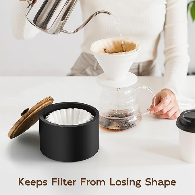 Coffee Filter Holder, Wood Filter Storage Container for Counter, Coffee Bar Accessories for Home Decor, Black