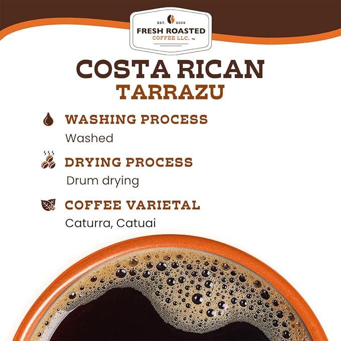 Fresh Roasted Coffee, Costa Rican Tarrazu, 2 lb (32 oz), Medium Roast, Kosher, Whole Bean