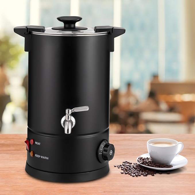 Commercial Coffee Maker,Stainless Steel Coffee Urn with Temperature Control, Coffee Maker Hot Water Urn for Catering (Black 1Kw 30 cups)