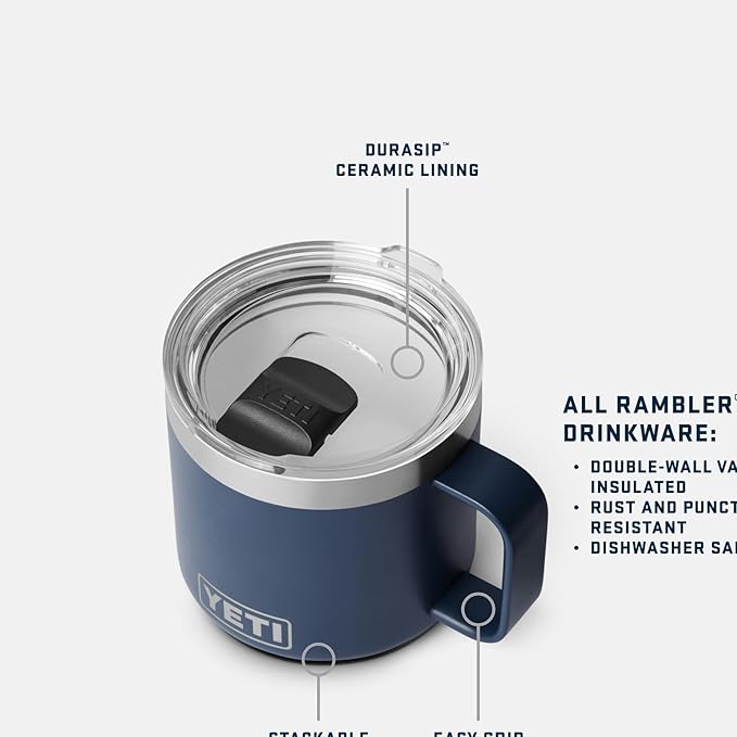 YETI Rambler 14 oz Ceramic Lined Stackable Mug, Vacuum Insulated, Stainless Steel with MagSlider Lid, Cherry Blossom