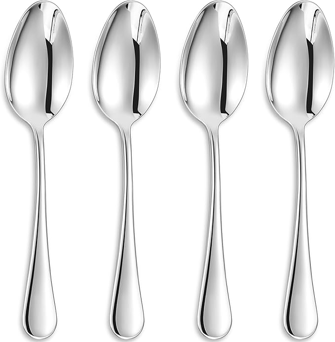KEAWELL Premium Verona 4-Piece 9 inch Spoon Set – 18/10 Stainless Steel, Heavy-Duty Mirror-Finished Silverware for Daily Meals, Hosting and Special Occasions (4, Serving Spoons)
