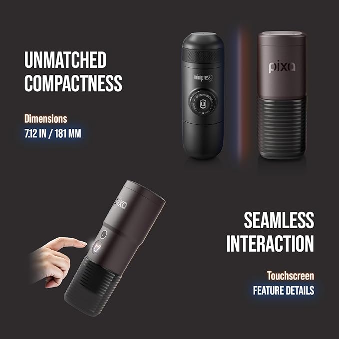 WACACO PIXAPRESSO, Coffee Machine Electric & Portable, With 4 Coffee Types & Fast Heat-Up, 3* 3000mAh Battery Up to 5 Cups, 20 Bar Portable Espresso Maker For Ground Coffee & NS Capsule, Dark Burgundy