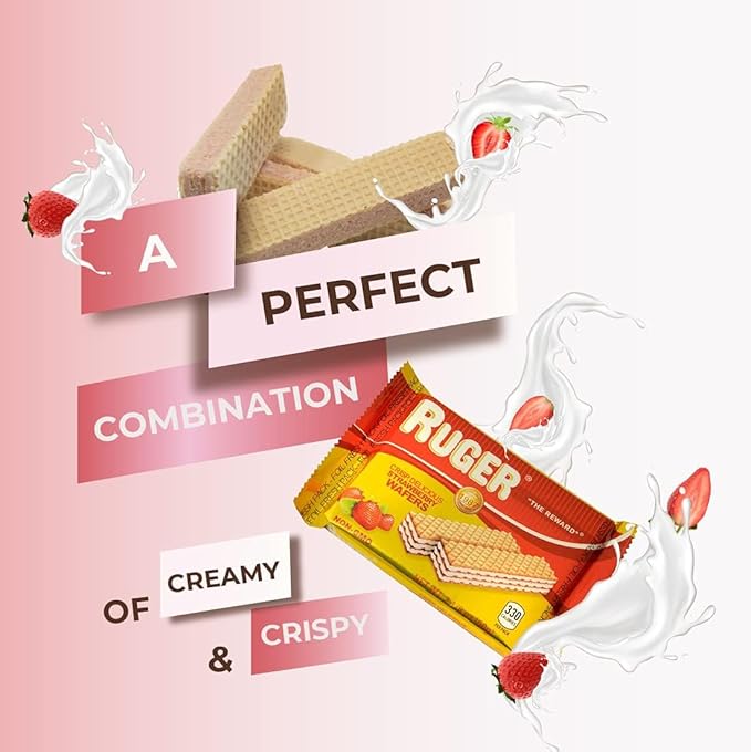 Ruger Wafers Austrian Strawberry Wafers, 2.125 Ounce (Pack of 12) - Delightfully Crisp and Creamy Strawberry Treats with Natural Ingredients and Extended Freshness, Ideal for Snacking, Desserts, and Anytime Enjoyment
