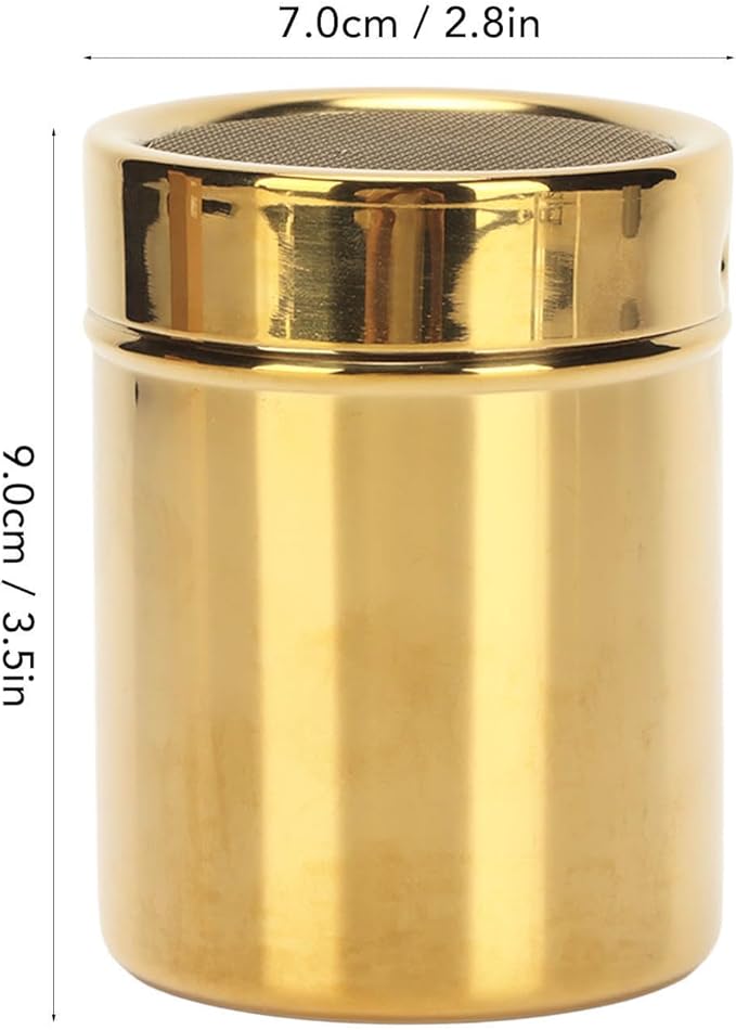 Stainless Steel Powder Shaker Powder Sugar Shaker,Gold Fine Mesh Powder Sugar Shaker Stainless Steel Sugar Shaker for Lid for Sifter Cocoa,Cinnamon Powder,Coffee Sugar Shakers