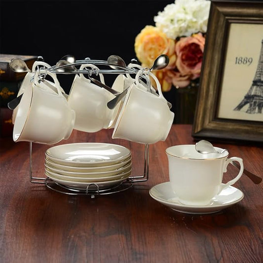 YY YEARCHY Coffee Mug Holder, Espresso Cups Holder Cup Drying Rack Cups Drainer Stand Metal Mug Tree Cups Organizer with 6 Hook Hangers for Kitchen Counter and Tea Party(7.48 * 8.27", Sliver)