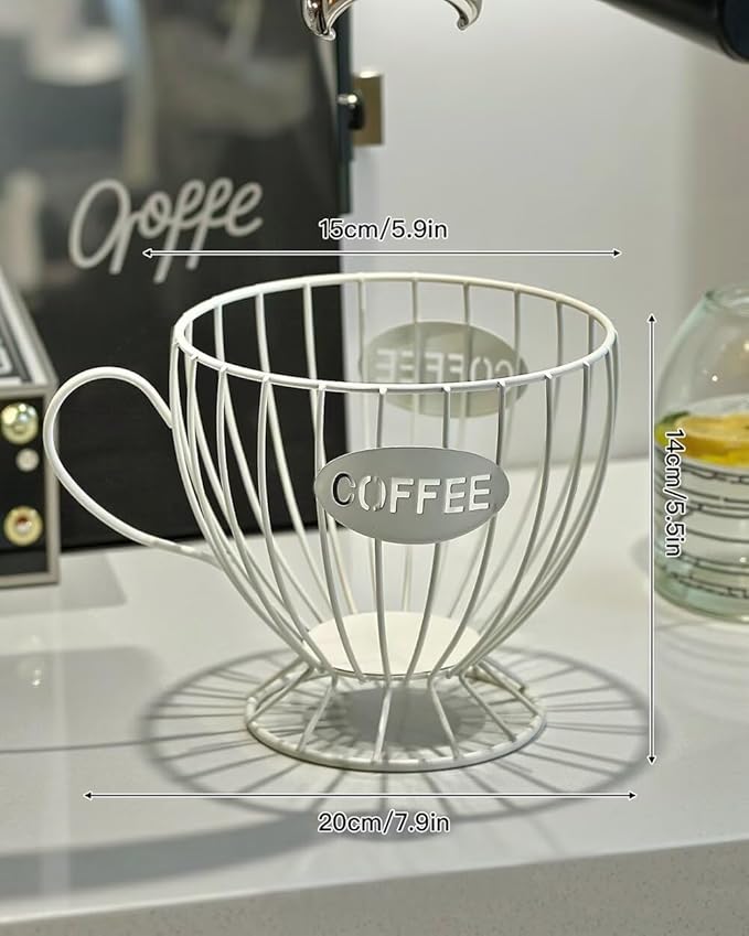 Coffee Pod Holder Large Capacity Coffee Pod Storage Metal Kitchen Countertop Organizer for Home Office White