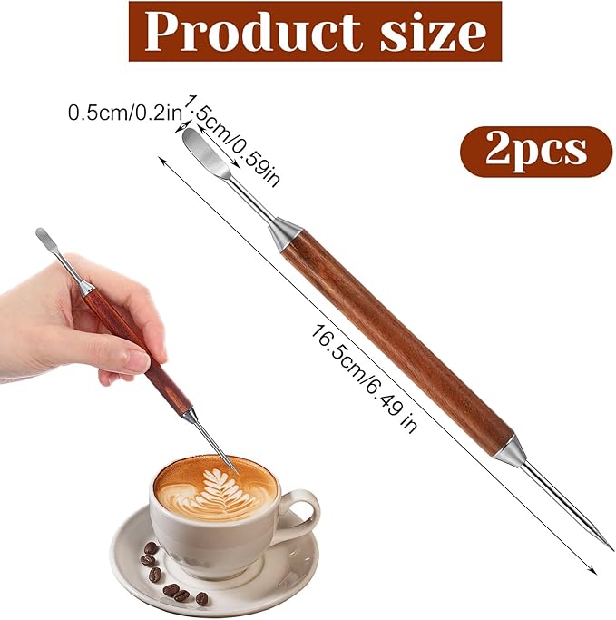 2Pcs Latte Art Pen Set, Stainless Steel Coffee Drawing Tool, Double-Ended Barista Accessories for Creating Professional Espresso Tools for Home & Cafe Use