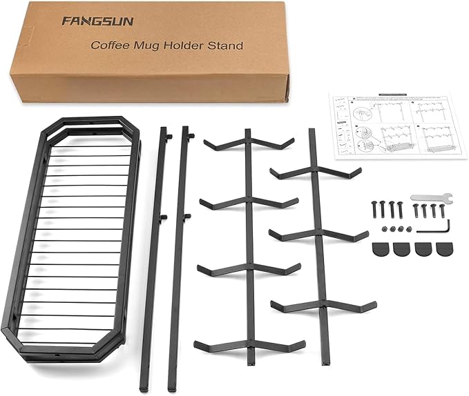FANGSUN Large Coffee Mug Holder Stand Countertop, Tree Rack for 14 Mugs, 2 Tier Counter Display Storage, Metal Wire Tea Cup Holder for Coffee Station Kitchen Organizer, Not Included Mugs