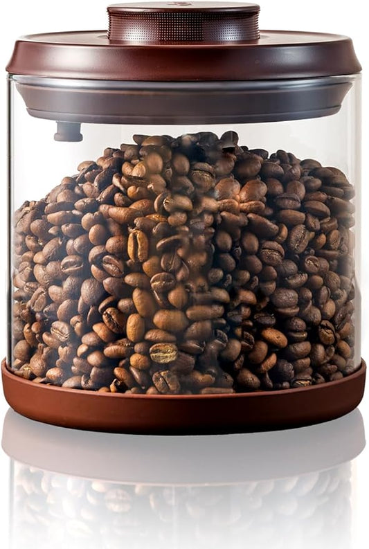 Airtight Coffee Canister, 14 oz Borosilicate Glass Coffee Bean Storage Container with Pop Lid, CO2 Releasing Valve for Grounds Coffee, Beans, Sugar, 1200ml