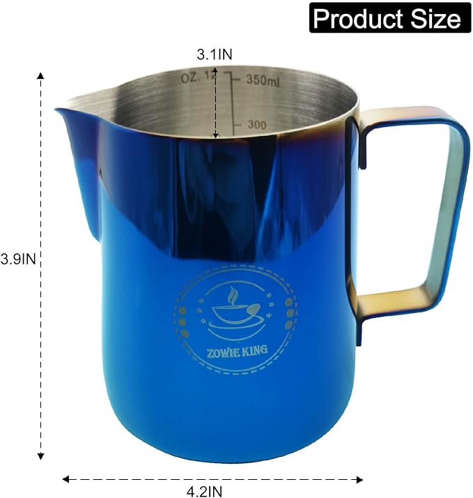 Milk Frother Cup,Milk Frothing Pitcher 12 oz,Steam Pitcher,Espresso Machine,Espresso Frother Cup Blue