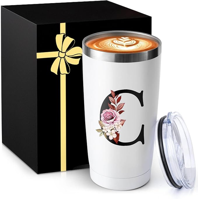 20 Oz Initial Insulated Coffee Cup with Lid Car Tumbler Travel Mug Girlfriend Gf Future Mrs Her Women Boyfriend 1 Year Anniversary Cute Romantic Christmas Xmas First Valentines I Love You More Gifts