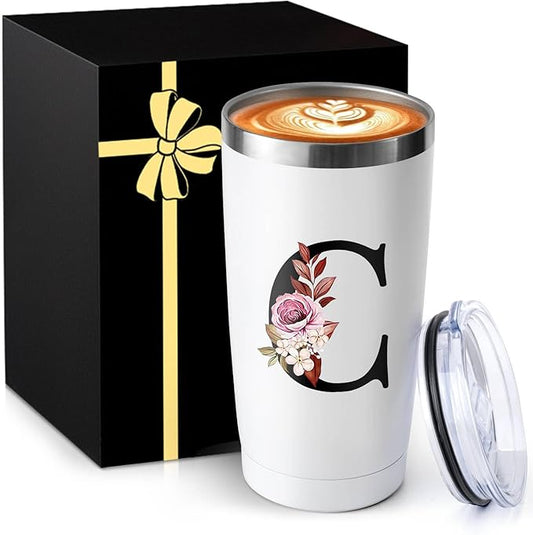 20 Oz Initial Insulated Coffee Cup with Lid Car Tumbler Travel Mug Girlfriend Gf Future Mrs Her Women Boyfriend 1 Year Anniversary Cute Romantic Christmas Xmas First Valentines I Love You More Gifts