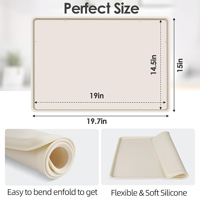 Silicone Coffee Maker Mat with Lip, 19.7'' x 15'' Heavy Duty Coffee Maker Mat for Countertops, Coffee Tray Fit Under Coffee Machine Appliance Automatic Machines Espresso Accessory, Cream White