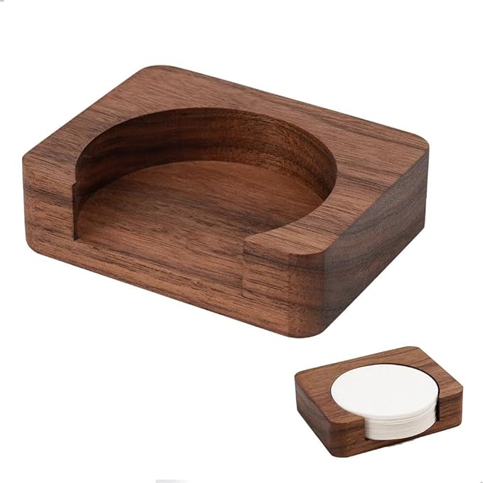 Espresso Paper Filter Holder Coffee Filter Storage Container Coffee Filter Dispenser Compatible with 51mm/53mm/54mm/58mm Round Disposable Puck Screen Paper Filters, Wood