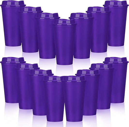 Domensi 15 Pack Reusable Coffee Cups with Lids 16 oz Disposable Travel Cups Bulk Plastic to Go Coffee Tumblers for DIY Hot Cold Drink Party Favors Coworker, Microwaveable (Purple)